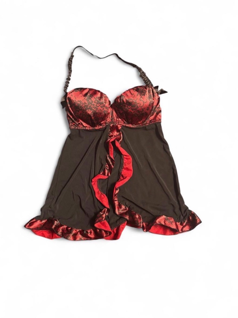 Fredrick’s of Hollywood Red& Black Satin Trim Babydoll Chemise - Women Intimates